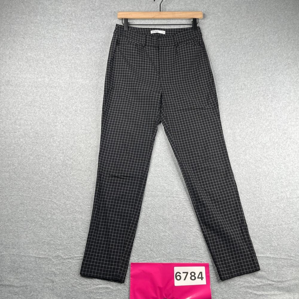 Nine West Slim Ankle Casual Pants Womens Size 6 Black White Check Casual